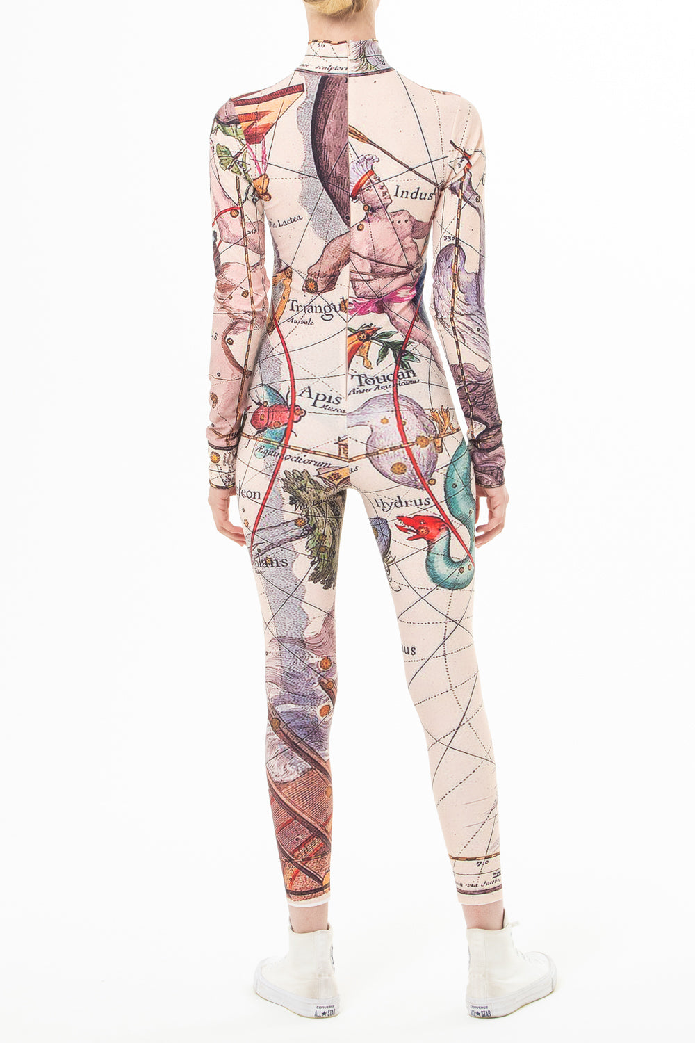One-piece suit in printed fabric